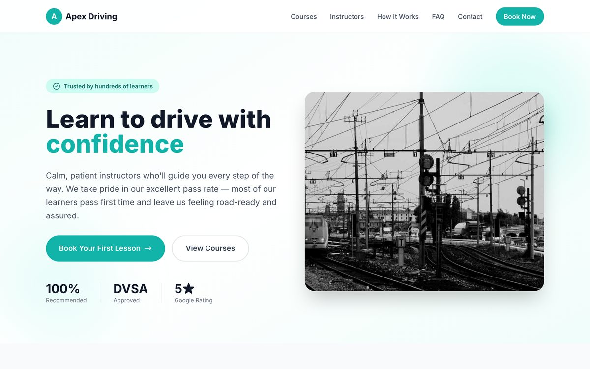 Apex Driving School website - Schools example built with Semalt AI