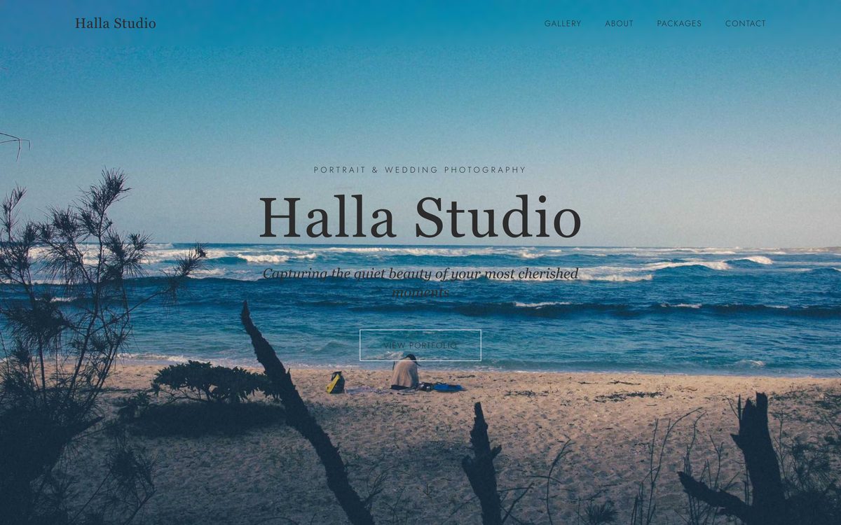 Halla Studio website - Photographer example built with Semalt AI