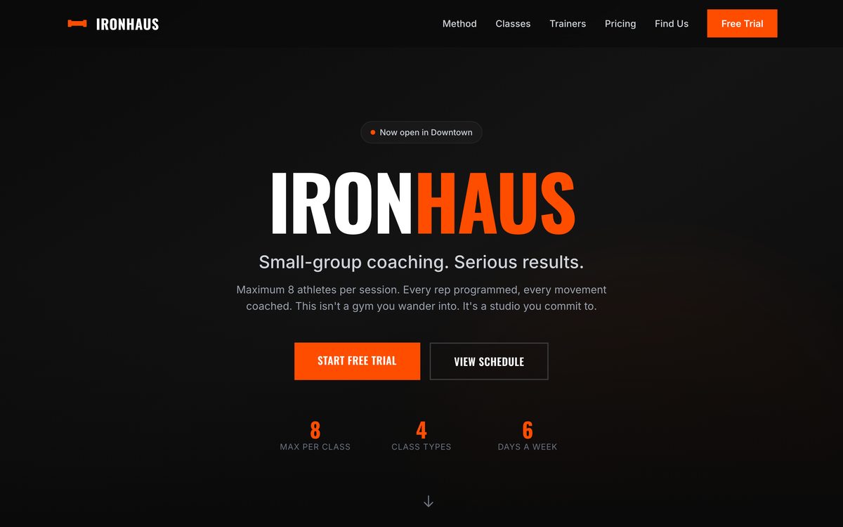 Ironhaus website - Fitness example built with Semalt AI