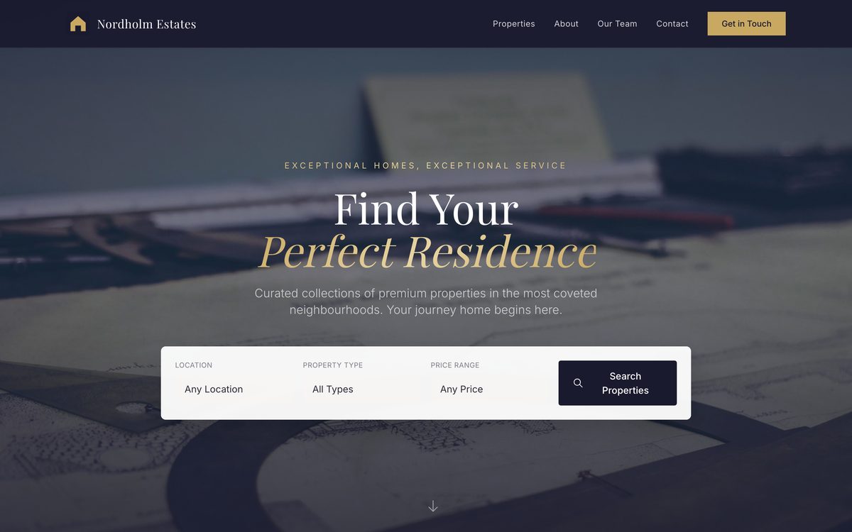 Nordholm Estates website - Real Estate example built with Semalt AI